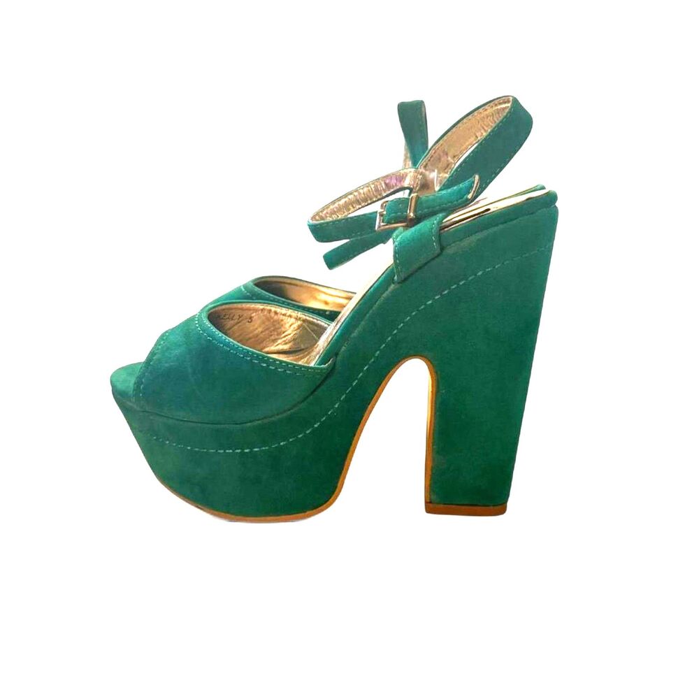 Women's Yoki 5 Green Suede Heels Kelly Fair